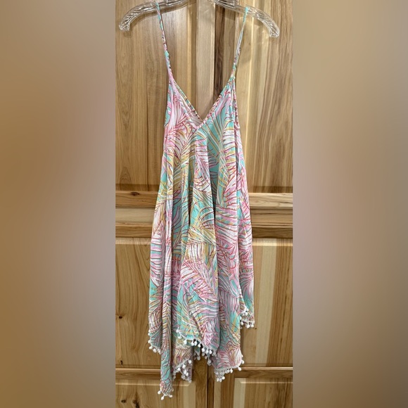 Goa Beachwear by Japna Pastel Multicolor Leaf Palm Tropical Print Dress Size L - Picture 1 of 14